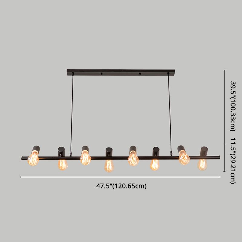 Multi Lights Bare Bulb Island Light Black Industrial Metal Cafe Shop Island Lamp