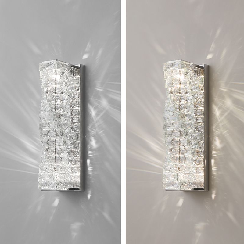 Unique Shade Crystal Wall Sconce Modern Style Single Light Wall Mounted Light in Silver