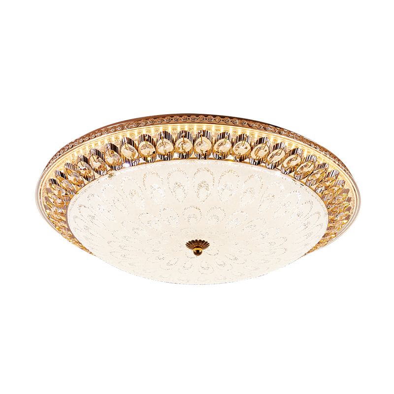 1 Light Round Flush Mount Lamp Modern Crystal Ceiling Mounted Light with Peacock Design in Warm/White Light