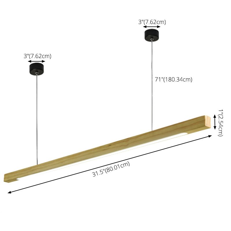 Solid Wood Rod Pendant Lighting Simplicity Beige LED Island Ceiling Light for Diner