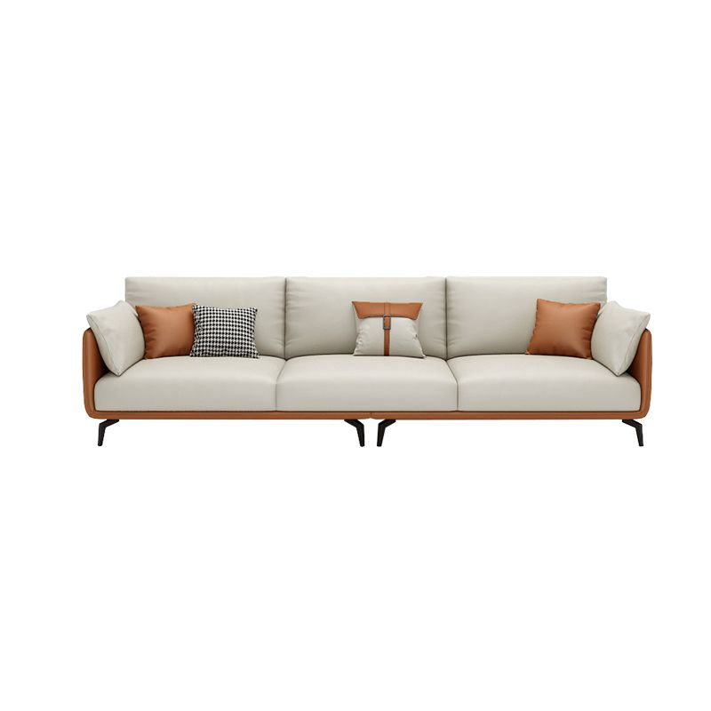 Scandinavian Beige Removable Cushions Faux Leather Straight Arm Sofa/Sectionals