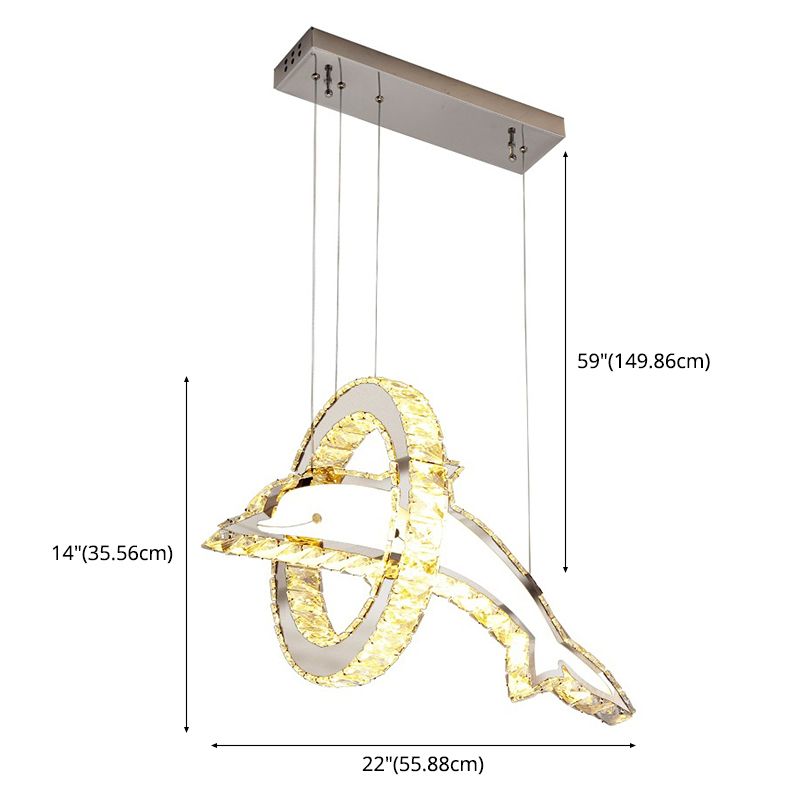 Luz de la isla LED de cristal plateado en moderna luz colgante de acero inoxidable de estilo de lujo para dormitorio