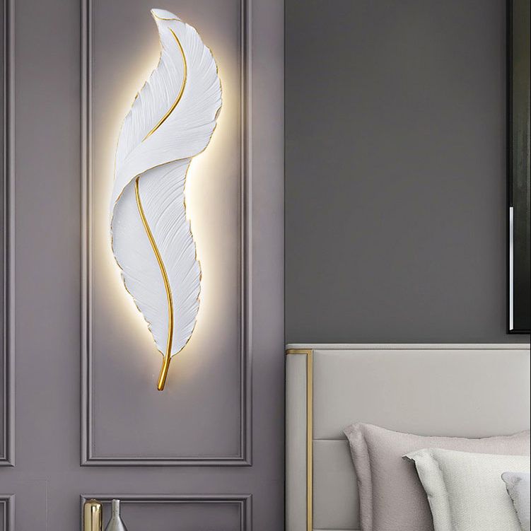 Lámpara de pared contemporánea de pared de resina de plumas de 1 luces para sala de estar para sala de estar