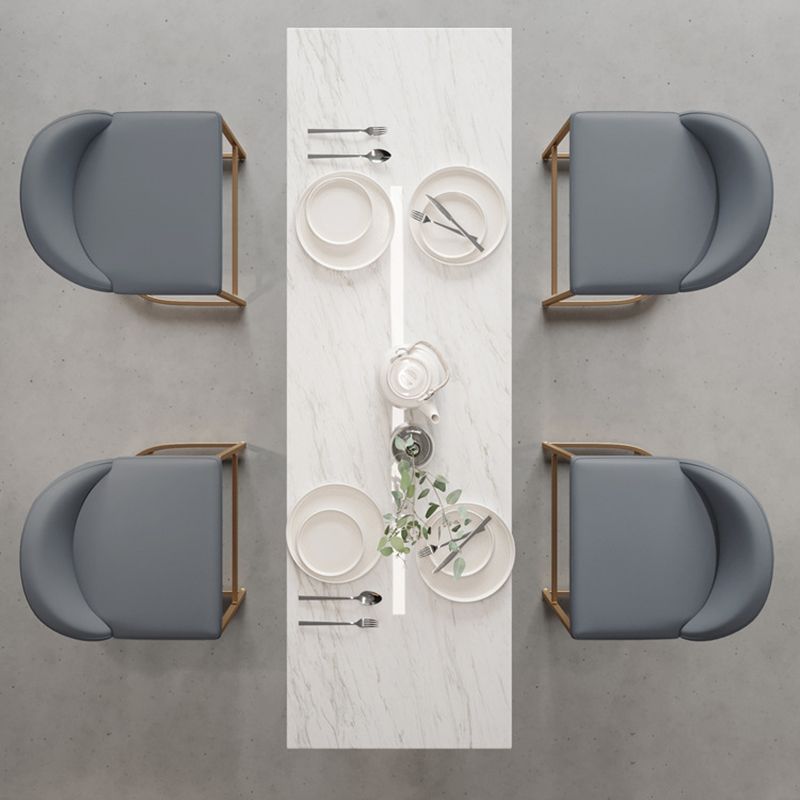Rectangle Indoor Pub Height Dining Table Marble Bistro Table in White and Gold