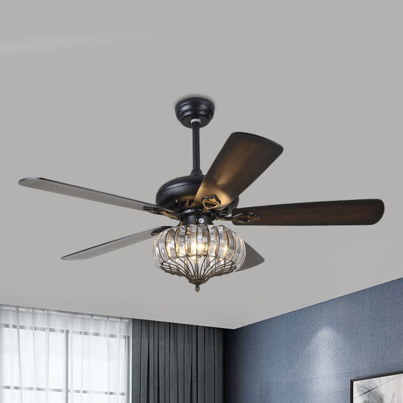 4 Blades LED Lantern Deckenlüftel Lampe Modernes Eisen klares Kristall halb Flush Light, 52 "Breite