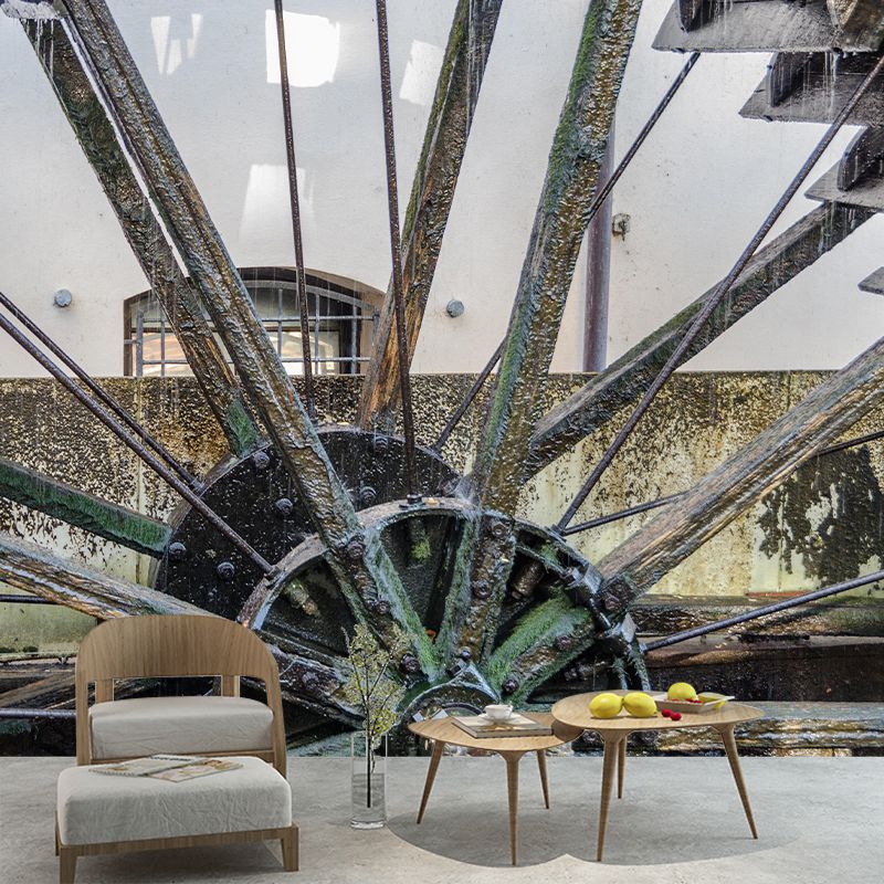 Photography Country Mural Wallpaper with Water Mill Painting for Decoration