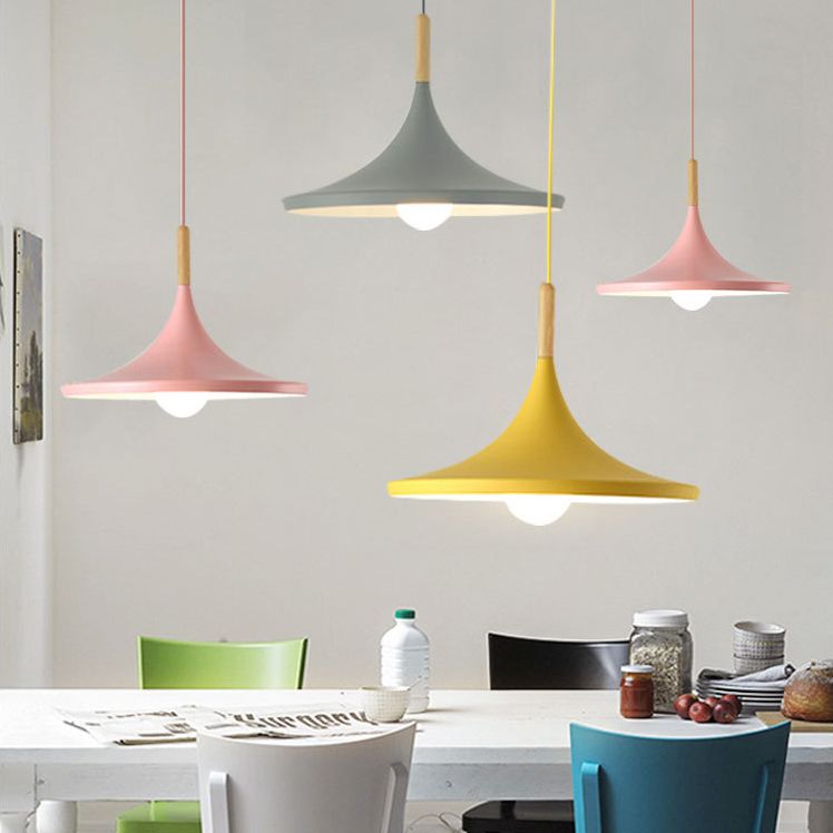 Nordic Style Wooden Top Pendant Light Kit Metal Dinning Room Hanging Light Fixture