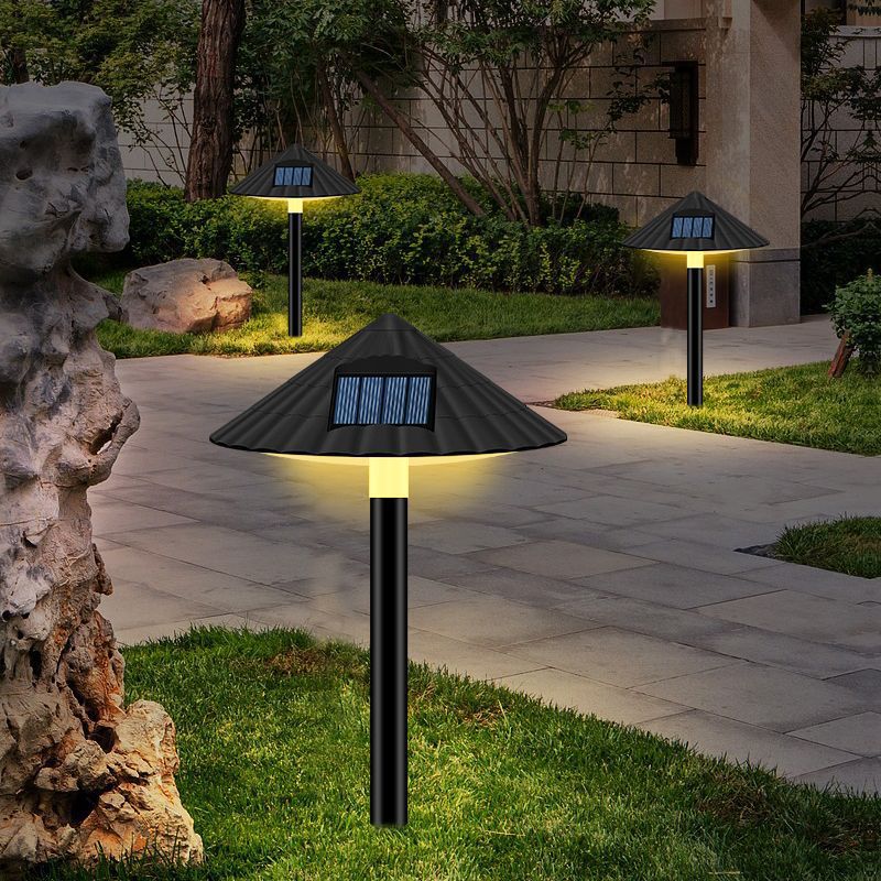 Decorative Mushroom Shaped LED Lawn Light Plastic Courtyard Solar Landscape Lighting in Black, 5 Pcs