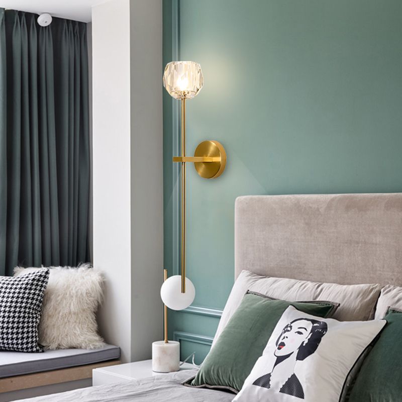 Nordic Style Metal Wall Light Geometric Gold Wall Sconce with Crystal for Bedroom