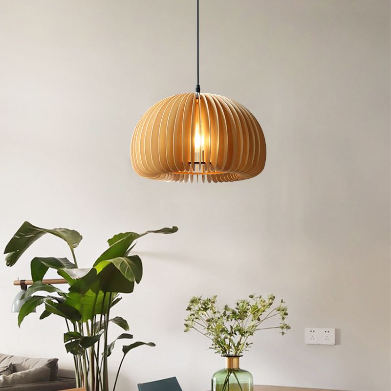 1 Light Pumpkin Hanging Ceiling Lights Creative Modern Wood Pendant for Clothing Store