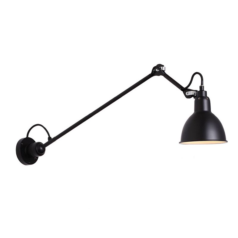 Bowl Shade Swing Arm Wall Lighting Modern Style Metal 1 Light Sconce Lamp in Black