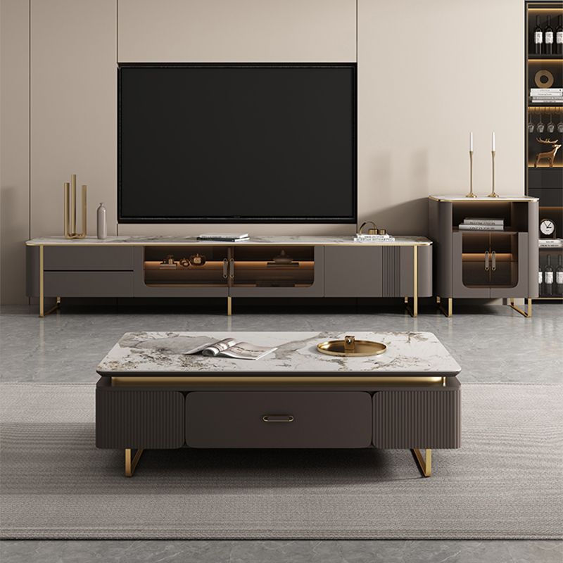 27" Wide Glam Cocktail Table Rectangle Stone Coffee Table with Drawer