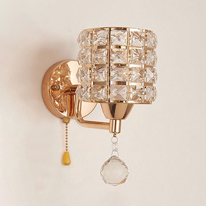 Modern Metal Wall Light Geometric Wall Sconce with Crystal for Bedroom