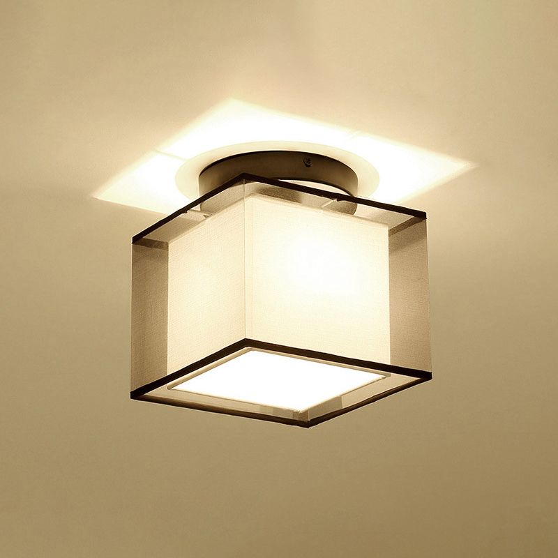 Dual-Shaded Corridor Ceiling Light Fabric 1 Light Modern Semi Flush Mount Lighting