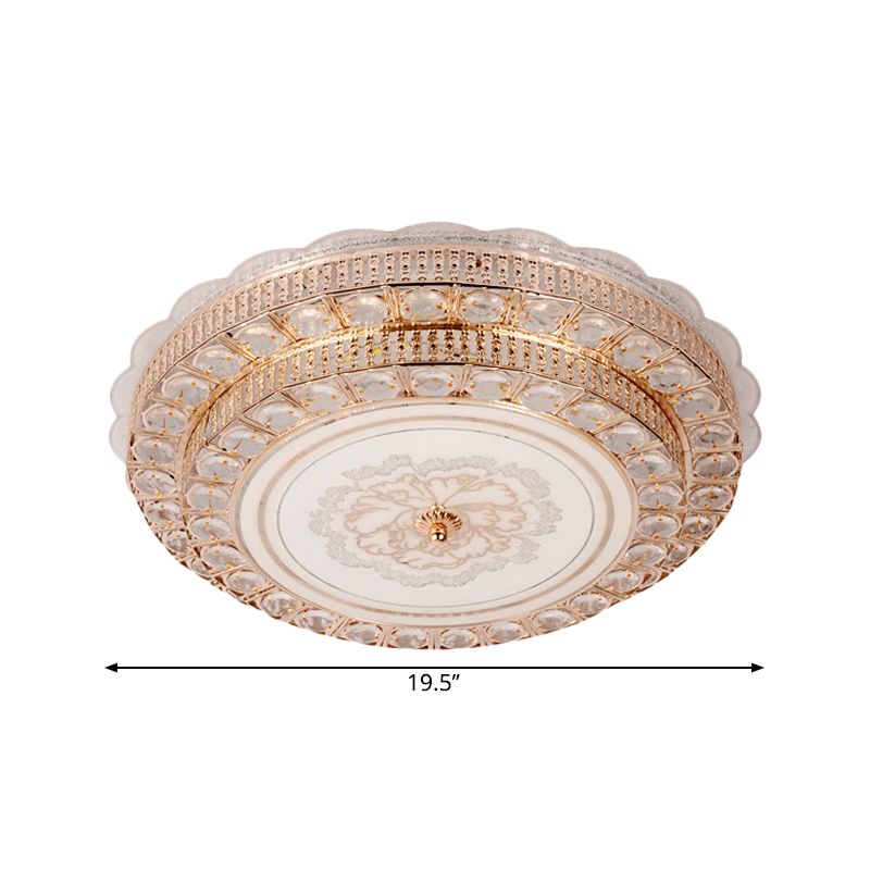 Modernist Tiered Ceiling Flush Beveled Crystal Living Room LED Flush Mount Fixture in Gold with Flower Pattern