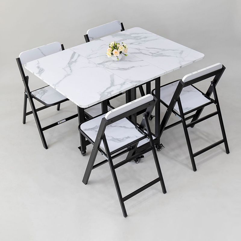 Contemporary Style Sintered Stone Dining Table with Removable Leaf and Trestle Base