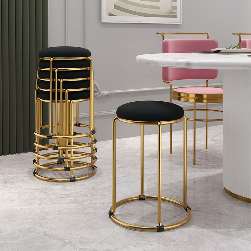 Contemporary Ottoman Fabric Upholstered Metal Frame Round Ottoman