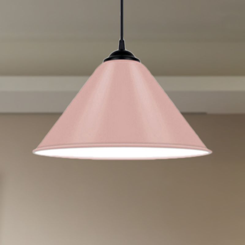 Luz colgante de cono de metal moderno 1 luz colgante de color rosa/amarillo/verde, 12 "/14"/16 "Dia