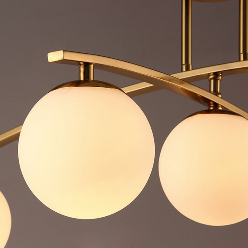 Modern Sphere Shade Semi Ceiling Mount Light Opal Glass Gold Ceiling Lamp for Study Room
