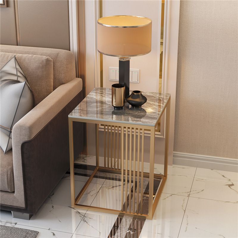 Modern Square Slate Top Side Table 19.68" Tall Steel Frame End Table