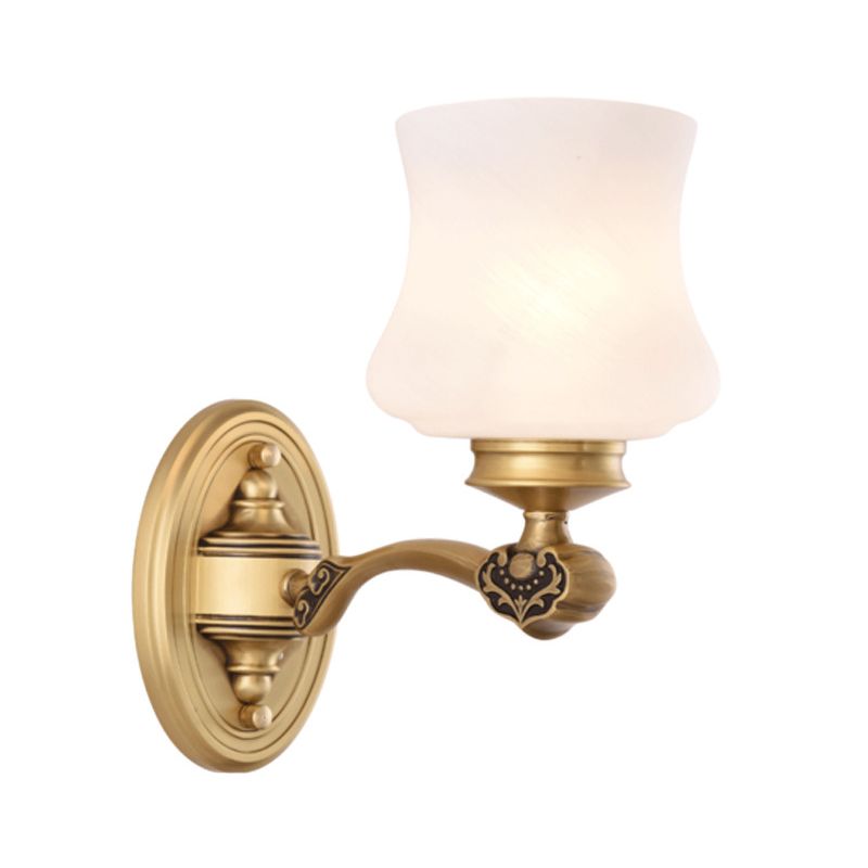 1 Bulb Surface Wall Sconce Country Urn Milky Glass Wall Lighting Ideas in Brass for Bedroom