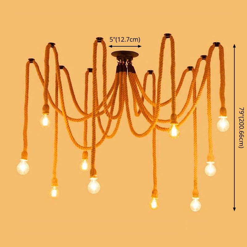 Rope Beige Hanging Ceiling Light Manilla Rope Cord Simplistic Pendant Lighting Fixture