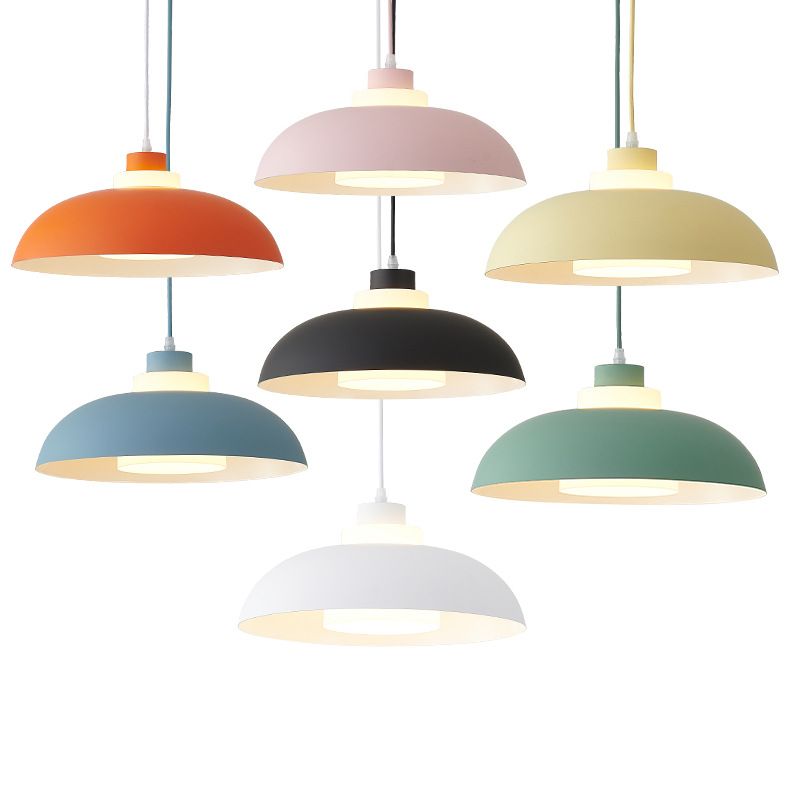 Bol en aluminium plafonnier pendrier léger macaron à la lampe à bulbe unique avec insert de l'ombre acrylique
