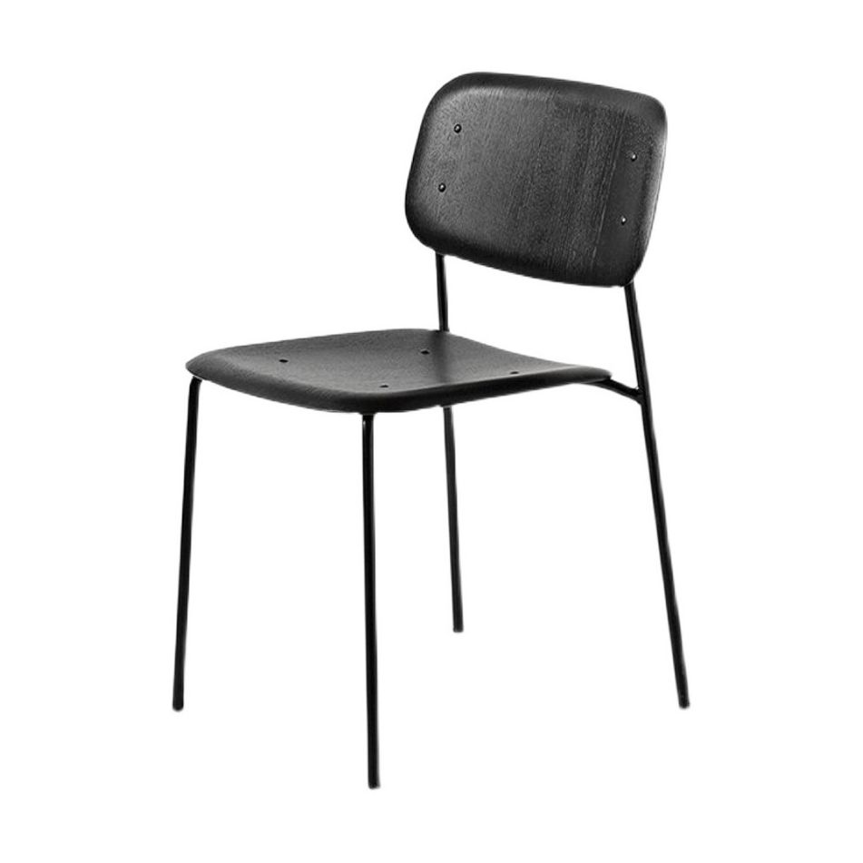 Chaise d'intérieur industrielle avec dossier ouvert en bois et pieds en métal, chaise de salle à manger