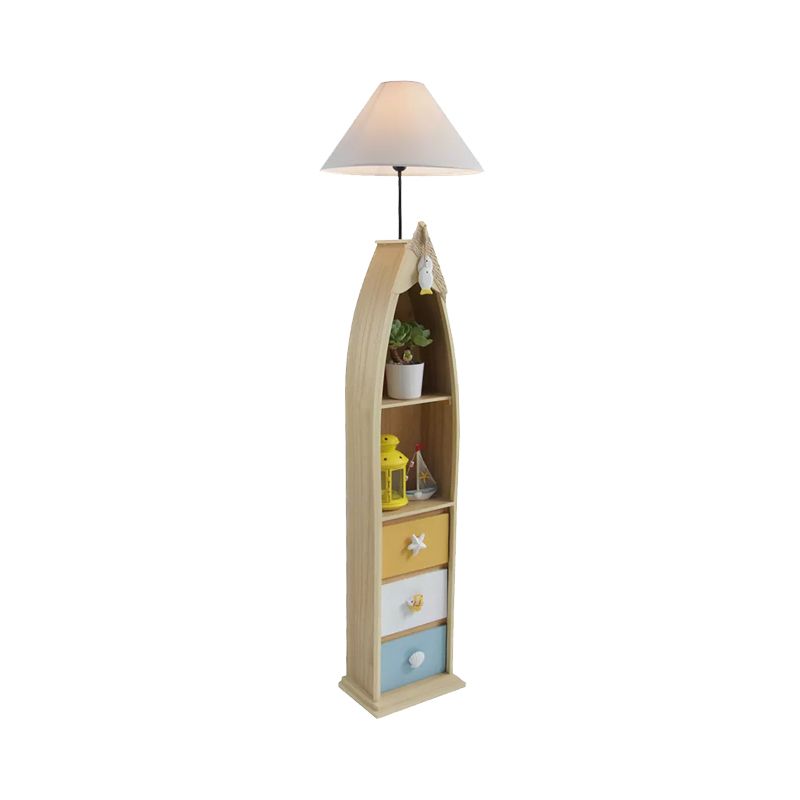 Lampada da pavimento a tavola da surf a surf in legno Bambini a testa singola rosa/verde/blu in piedi luce con tonalità in tessuto bianco cono
