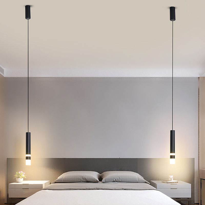 Black Cylindroid LED Pendant Light in Modern Simplicity Wrought Iron Hanging Lamp with Acrylic Shade