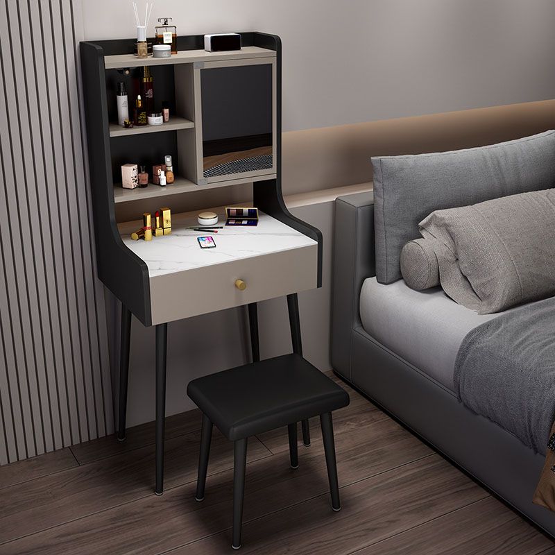 Modern Vanity Set with 1 Drawer and Mirror and Storage Shelves