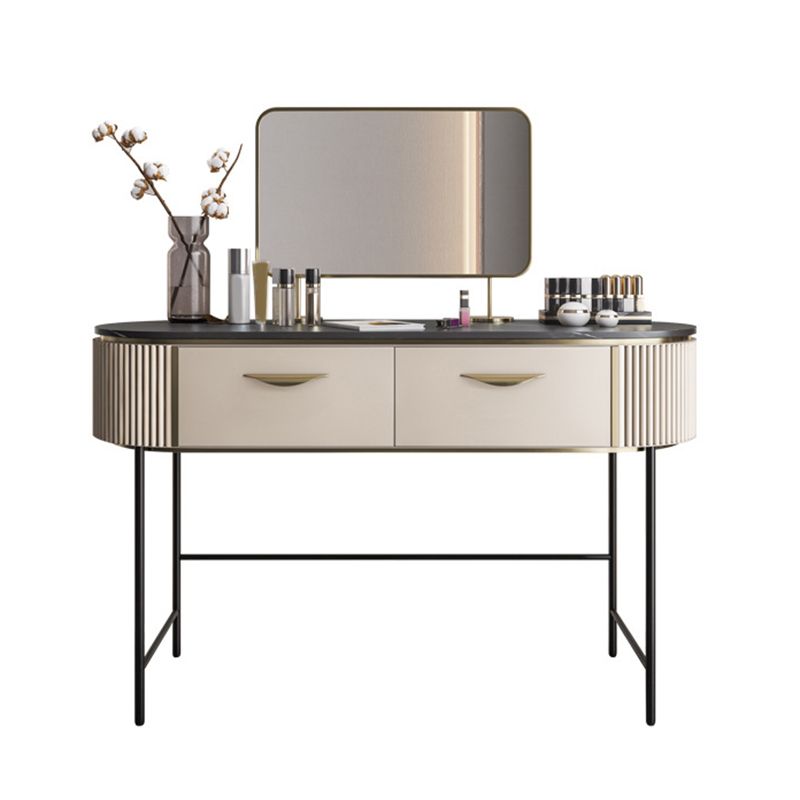2 Storage Drawers Vanity Table Modern Stone Dressing Table with Mirror and Stool