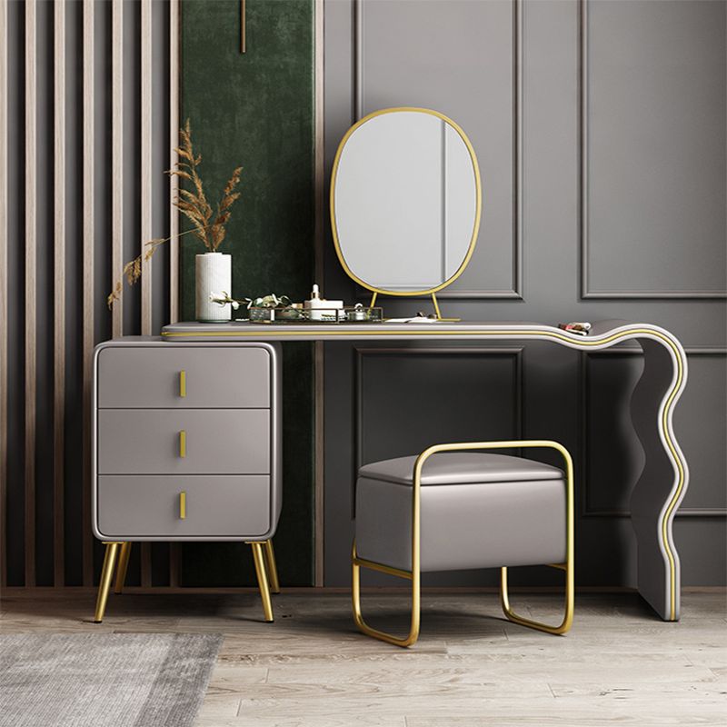 Genuine Leather Vanity Table Set Glam 30. 7" H Makeup Dressing Table with 3 Drawers