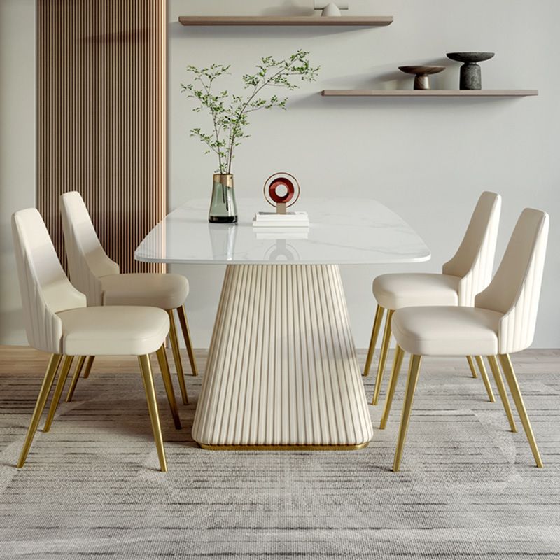 Mesa de comedor de lujo tradicional rectángulo Mesa de piedra sinterizada con base de pedestal blanco