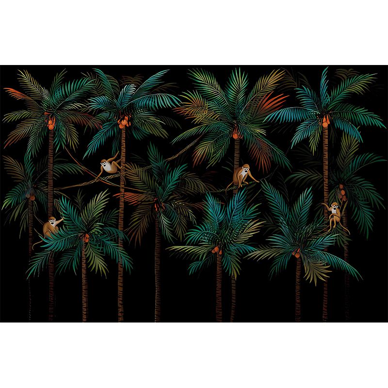 Peintures murales tropicales de jungle de noix de coco, décoration murale de salon de couleur foncée, taille personnalisée