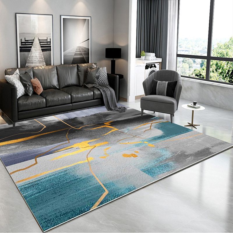 Modern Rug Funky Gray Tone Abstract Print Carpet Polyester Stain Resistant Area Rug for Living Room