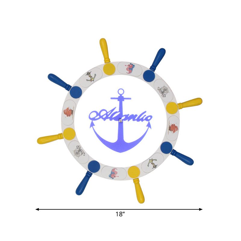 White Rudder LED Ceiling Light Kids Wooden Flush Mount Recessed Lighting, 18"/25.5" Width