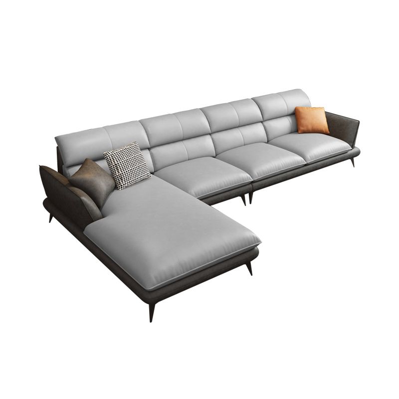 Nordic Sewn Pillow Back Sofa Faux Leather Sloped Arm Sofa for Living Room