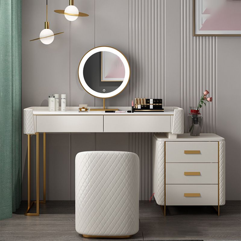 5 Drawer Vanity Desk White 30.7" H Faux Leather Makeup Vanity