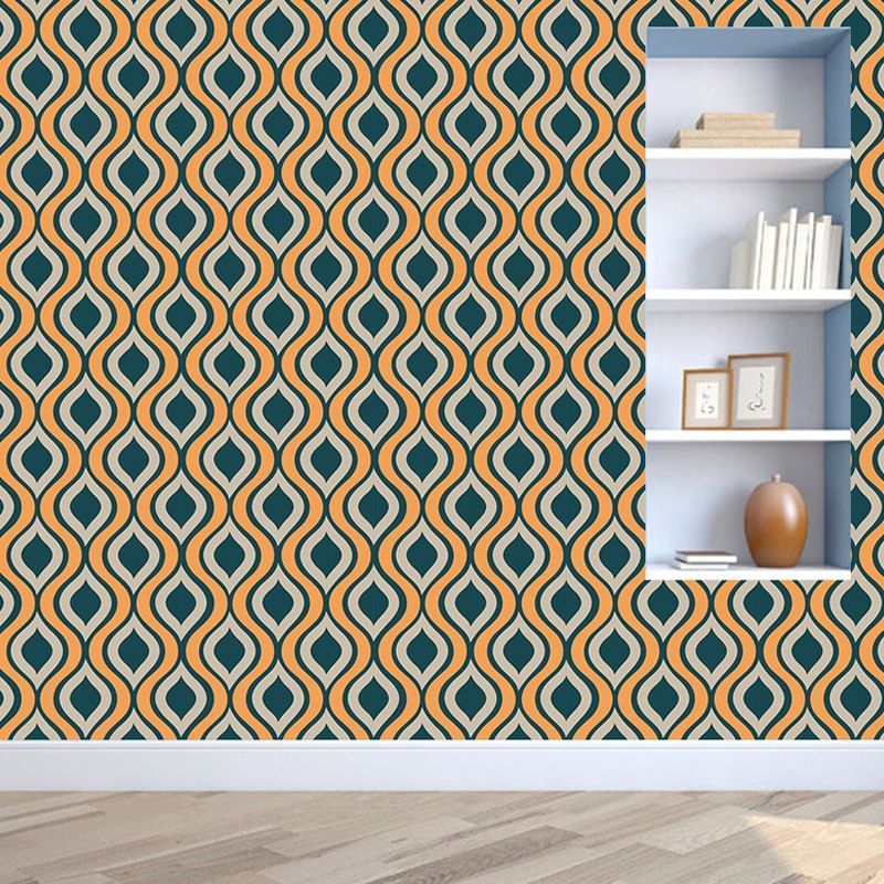Peel and Paste Ogee Wallpaper Panels PVC Modern Wall Decor for Hallway, Beige and Blue