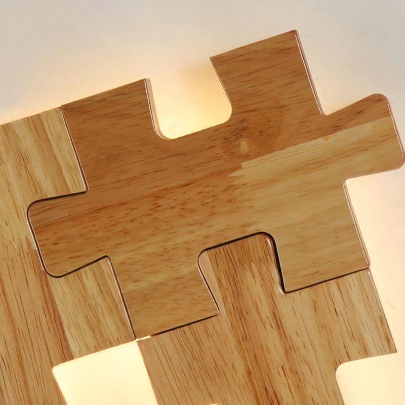 Creative Puzzles-shaped LED Wall Lamp Nordic Minimalism Rubber Wood Home Decorative Sconce Lights for Bedroom