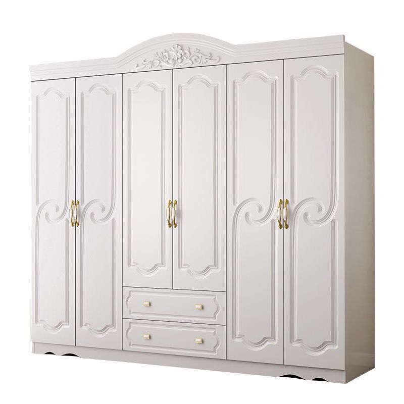 French Country Wardrobe Cabinet White Engineered Wood Wardrobe with 2 Drawers