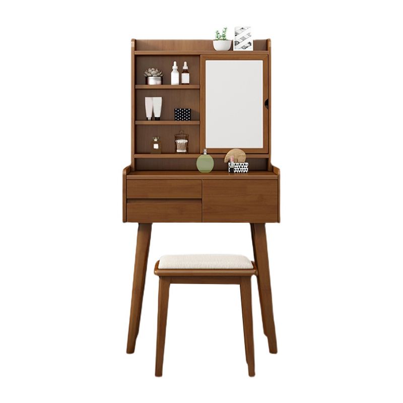 Solid Wood Vanity Table Set 3-Drawer Makeup Vanity Table with Mirror and Stool