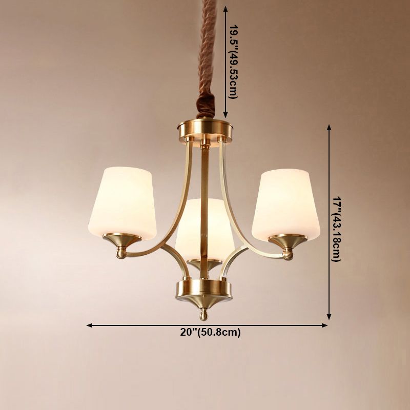 Copper Chandelier Light Fixtures American Style Multi-Head Bell Suspension Lamps for Living Room