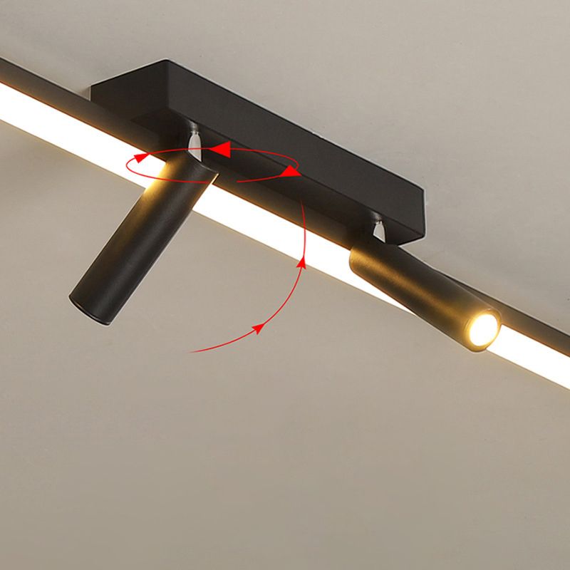 Montaje semiempotrado LED rectangular negro en lámpara de techo interior de acrílico de simplicidad moderna con lámpara de hierro forjado