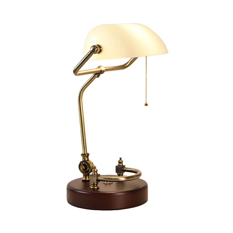 1 Bulb Pull Chain Night Lamp Vintage Green/White Glass Table Light with Swivel Shade for Living Room