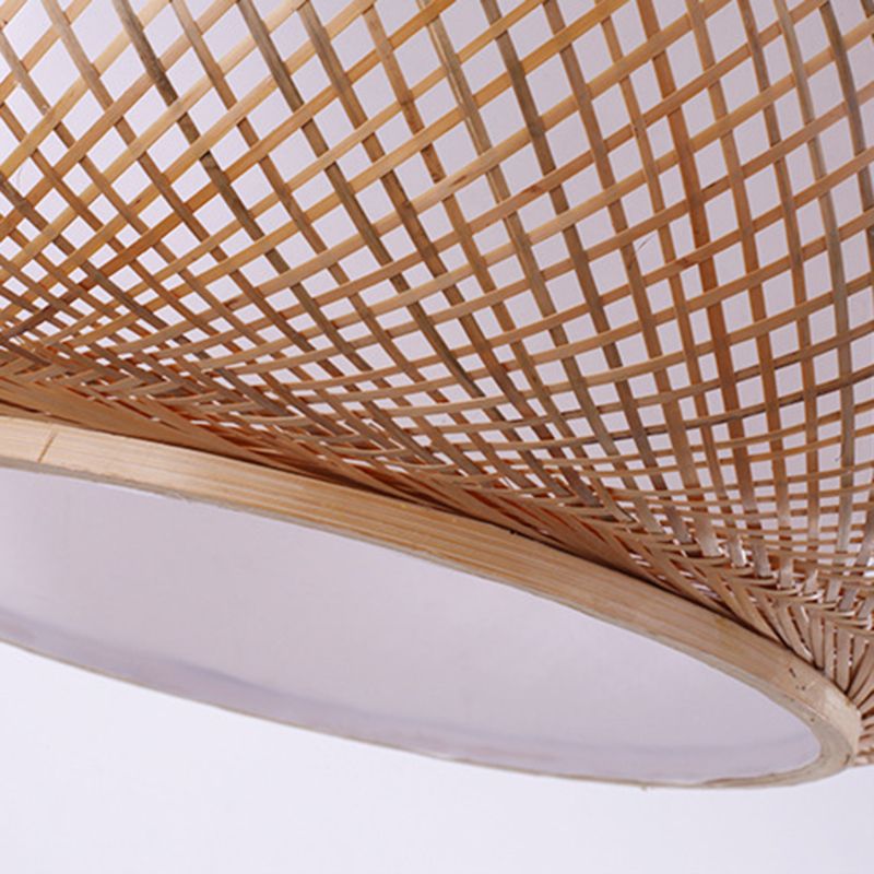 Farmhouse Natural Bamboo Pendant Lighting 1 Light Round Drum Dining Room Hanging Lamp in Beige