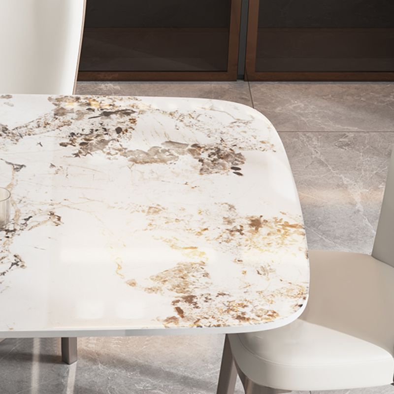 Modern Sintered Stone Dining Table Rectangle Table with Metal Pedestal Base