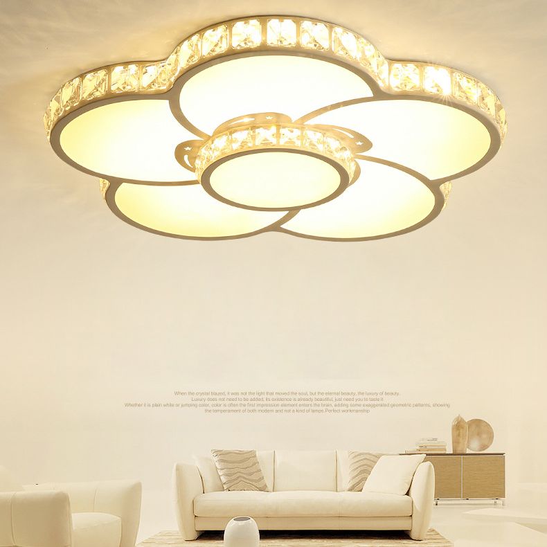 White Floriated LED Ceiling Light in Modern Creative Style Crystal Indoor Flush Mount with Acrylic Shade