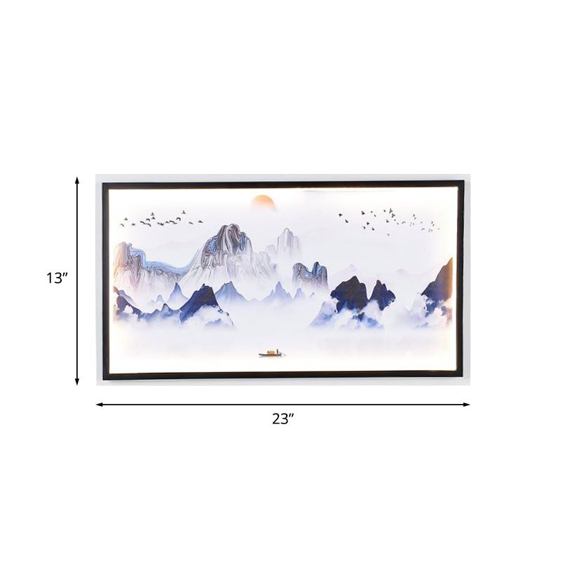 Montagnes bleues à motifs muraux légers asiatiques en tissu à LED Asie Moutien mural pour le salon